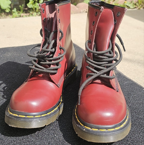 Dr. Martens 11821 Burgundy Boots - Picture 2 of 5